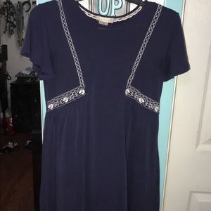 Blue with white stitching dress